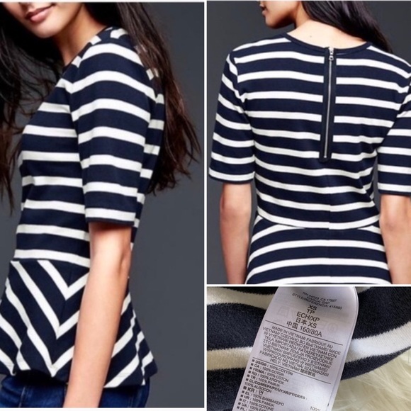 Gap Striped Peplum Zipper-Back Stretch Blouse - Picture 8 of 8